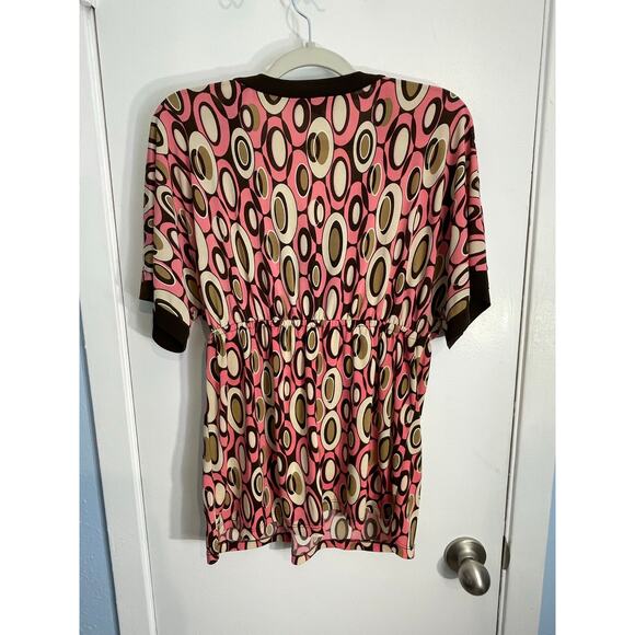 Y2K I.N. Studio Blouse Large Petite Pink Brown Geometric 90s Gilmore Girls Retro - Picture 4 of 6